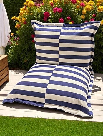 Pouf extérieur à rayures imperméable anti-uv 85 x 85 x 75 cm vert