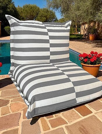 Pouf extérieur à rayures imperméable anti-uv 85 x 85 x 75 cm vert