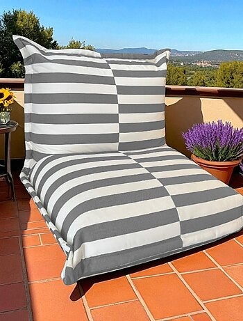 Pouf extérieur à rayures imperméable anti-uv 85 x 85 x 75 cm vert