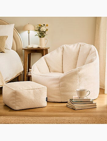 Pouf fauteuil coquillage sirena en bouclette et repose-pied carré - icon