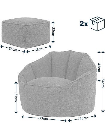 Pouf fauteuil coquillage sirena en bouclette et repose-pied carré - icon