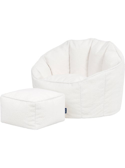 Pouf fauteuil coquillage sirena en bouclette et repose-pied carré - icon - Kiabi
