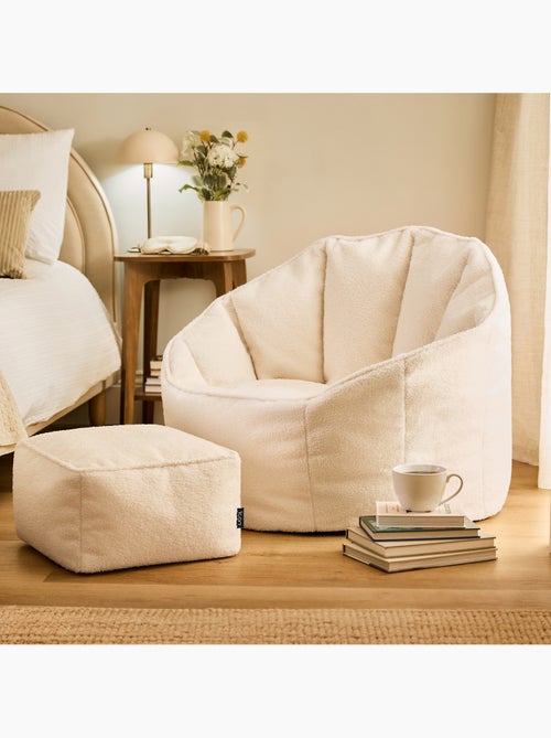 Pouf fauteuil coquillage sirena en bouclette et repose-pied carré - icon - Kiabi