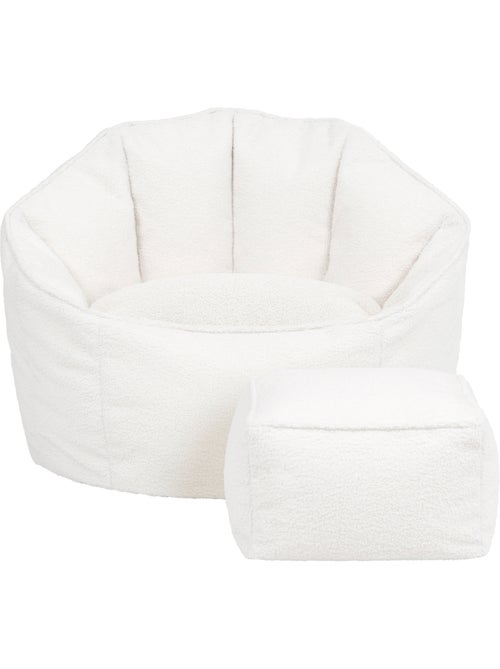 Pouf fauteuil coquillage sirena en bouclette et repose-pied carré - icon - Kiabi