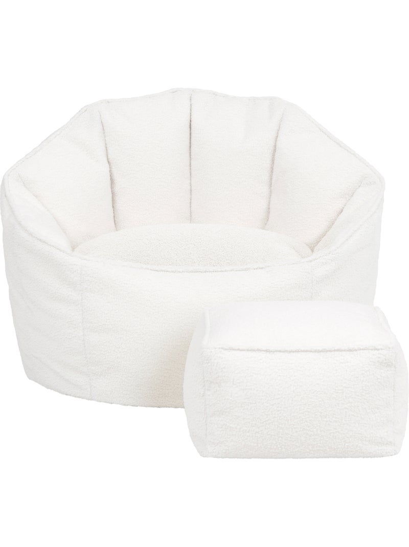 Pouf fauteuil coquillage sirena en bouclette et repose-pied carré - icon Ivoire - Kiabi