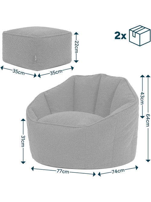 Pouf fauteuil coquillage sirena en bouclette et repose-pied carré - icon - Kiabi
