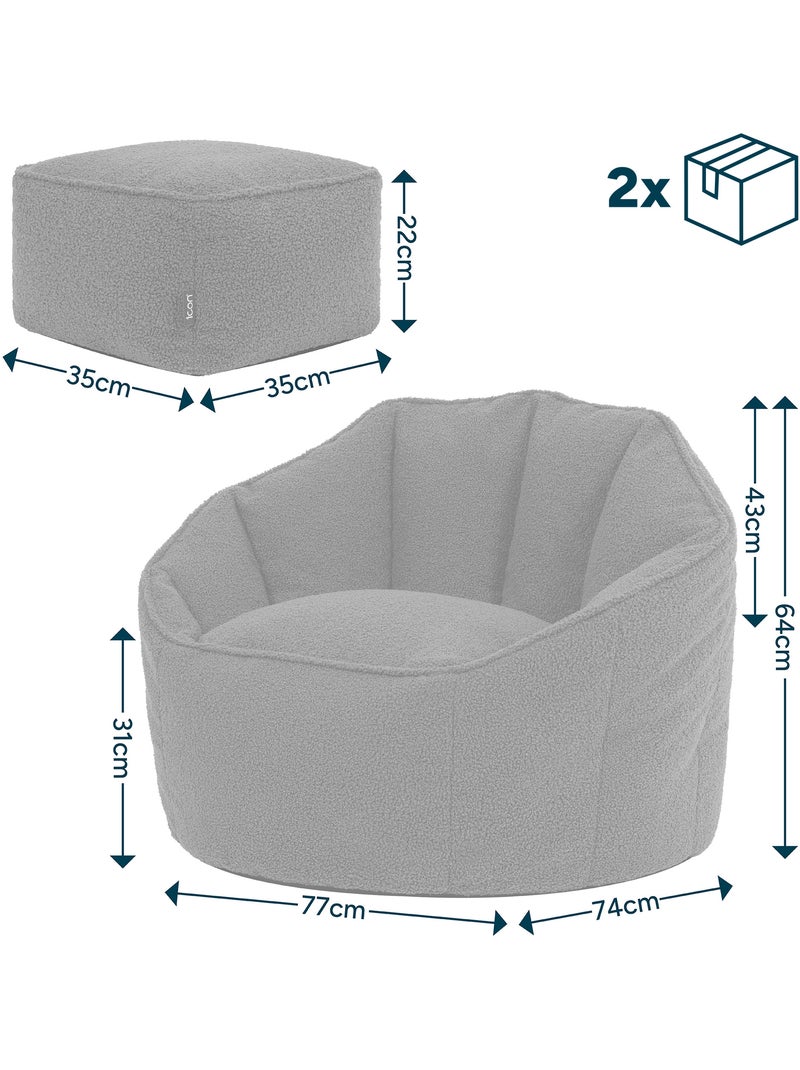 Pouf fauteuil coquillage sirena en bouclette et repose-pied carré - icon Ivoire - Kiabi