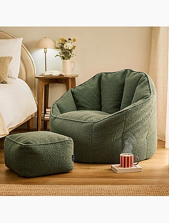 Pouf fauteuil coquillage sirena en bouclette et repose-pied carré - icon