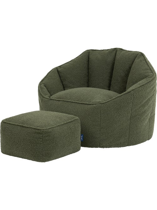 Pouf fauteuil coquillage sirena en bouclette et repose-pied carré - icon - Kiabi