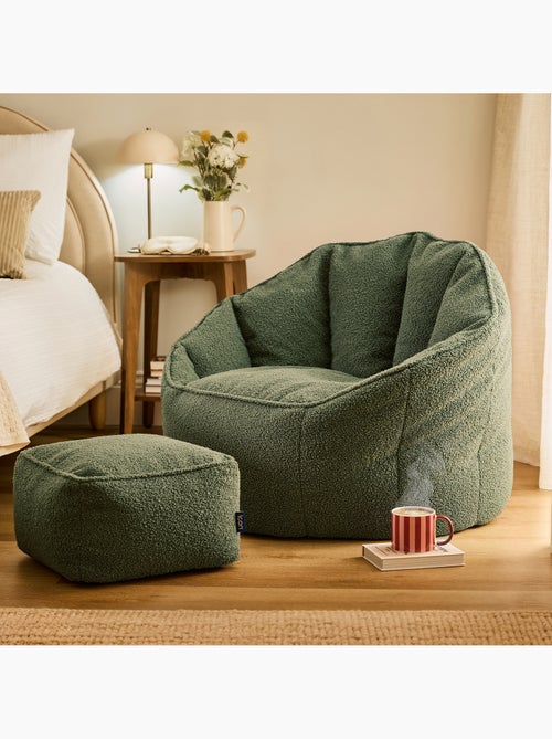 Pouf fauteuil coquillage sirena en bouclette et repose-pied carré - icon - Kiabi