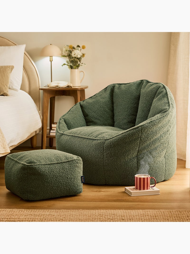 Pouf fauteuil coquillage sirena en bouclette et repose-pied carré - icon Vert olive - Kiabi