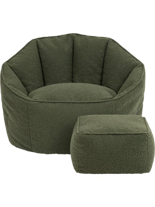 Pouf fauteuil coquillage sirena en bouclette et repose-pied carré - icon - Kiabi