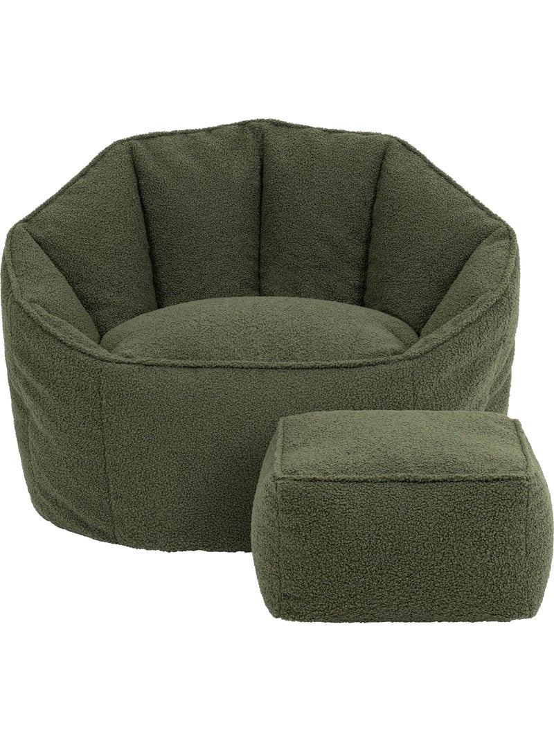 Pouf fauteuil coquillage sirena en bouclette et repose-pied carré - icon Vert olive - Kiabi