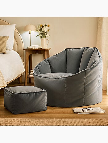 Pouf fauteuil coquillage sirena et repose-pied carré en velours mat - icon