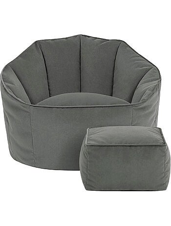 Pouf fauteuil coquillage sirena et repose-pied carré en velours mat - icon