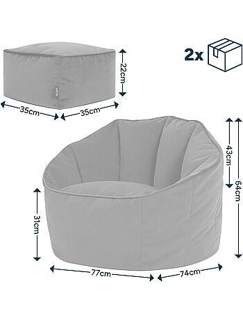 Pouf fauteuil coquillage sirena et repose-pied carré en velours mat - icon