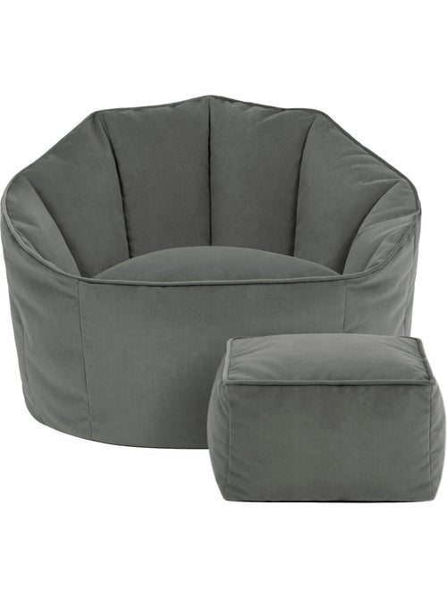 Pouf fauteuil coquillage sirena et repose-pied carré en velours mat - icon - Kiabi
