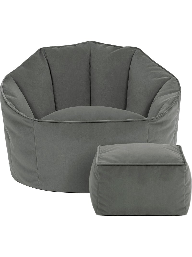 Pouf fauteuil coquillage sirena et repose-pied carré en velours mat - icon gris anthracite - Kiabi