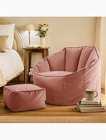 Pouf fauteuil coquillage sirena et repose-pied carré en velours mat - icon