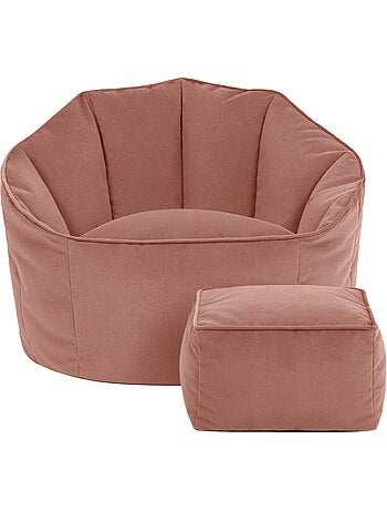Pouf fauteuil coquillage sirena et repose-pied carré en velours mat - icon