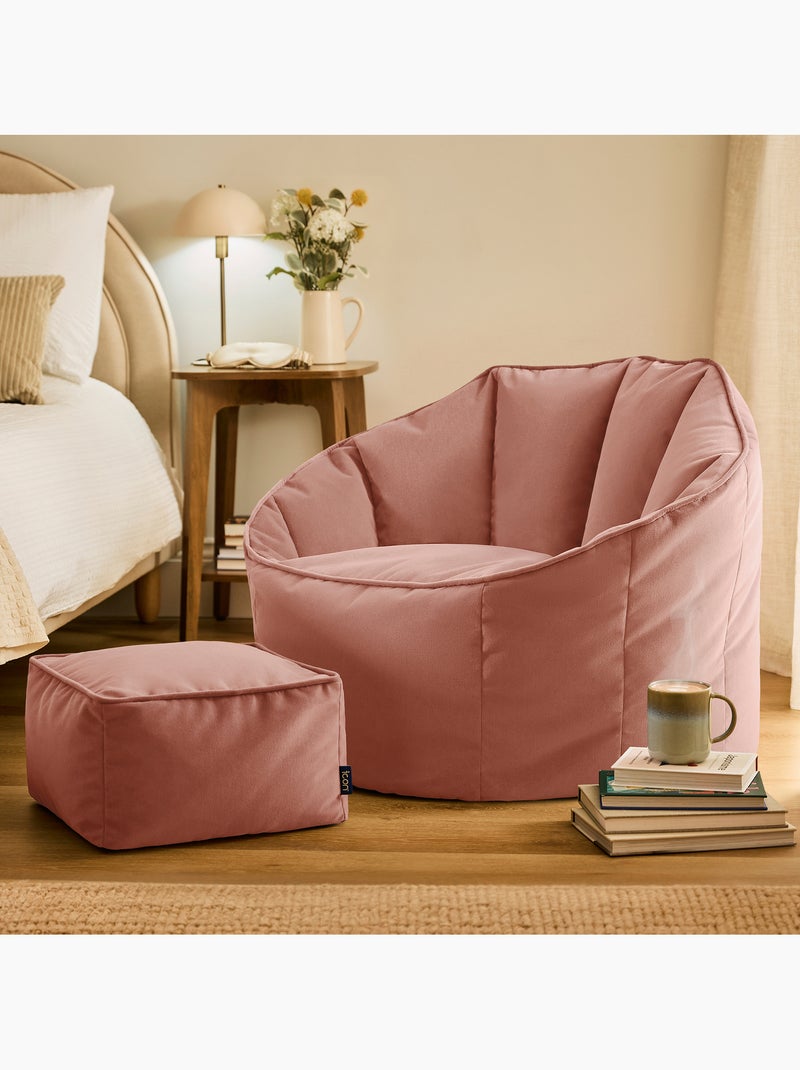 Pouf fauteuil coquillage sirena et repose-pied carré en velours mat - icon Rose clair - Kiabi