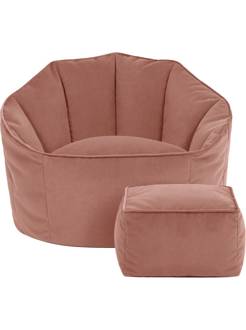 Pouf fauteuil coquillage sirena et repose-pied carré en velours mat - icon Rose clair - Kiabi