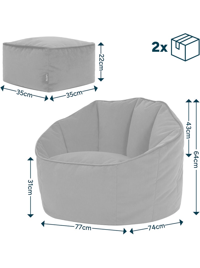 Pouf fauteuil coquillage sirena et repose-pied carré en velours mat - icon Rose clair - Kiabi