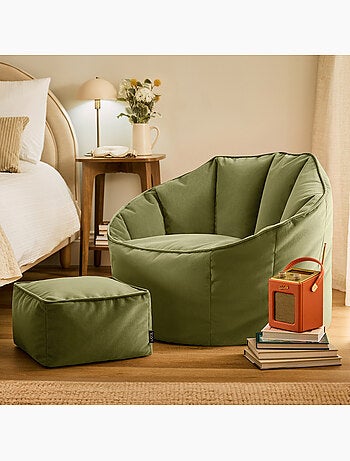 Pouf fauteuil coquillage sirena et repose-pied carré en velours mat - icon