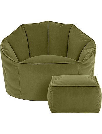 Pouf fauteuil coquillage sirena et repose-pied carré en velours mat - icon