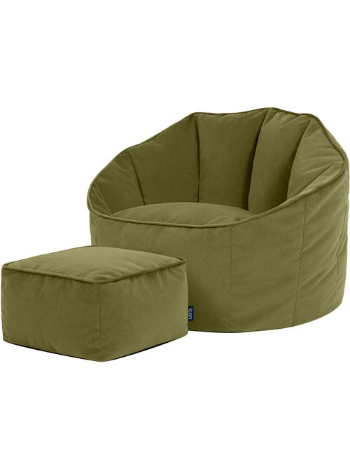 Pouf fauteuil coquillage sirena et repose-pied carré en velours mat - icon - Kiabi