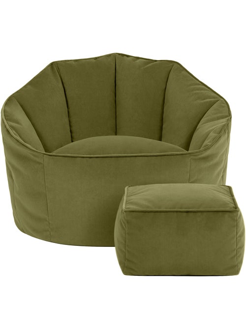 Pouf fauteuil coquillage sirena et repose-pied carré en velours mat - icon - Kiabi