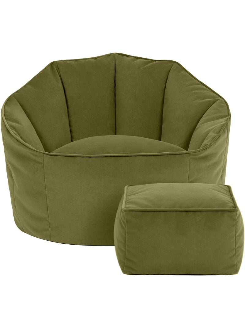 Pouf fauteuil coquillage sirena et repose-pied carré en velours mat - icon Vert olive - Kiabi