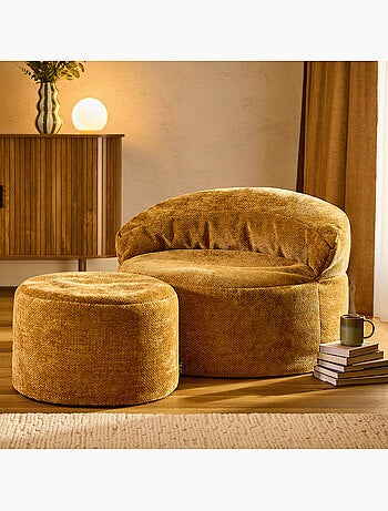 Pouf fauteuil d'appoint décoratif orb et repose-pied rond milano en tissu chenille texturée - icon