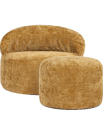 Pouf fauteuil d'appoint décoratif orb et repose-pied rond milano en tissu chenille texturée - icon