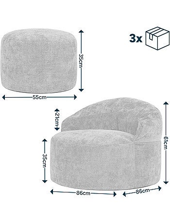 Pouf fauteuil d'appoint décoratif orb et repose-pied rond milano en tissu chenille texturée - icon