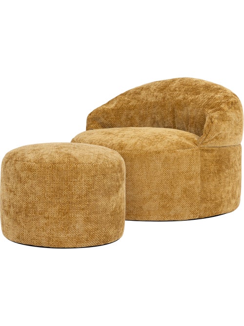 Pouf fauteuil d'appoint décoratif orb et repose-pied rond milano en tissu chenille texturée - icon - Kiabi