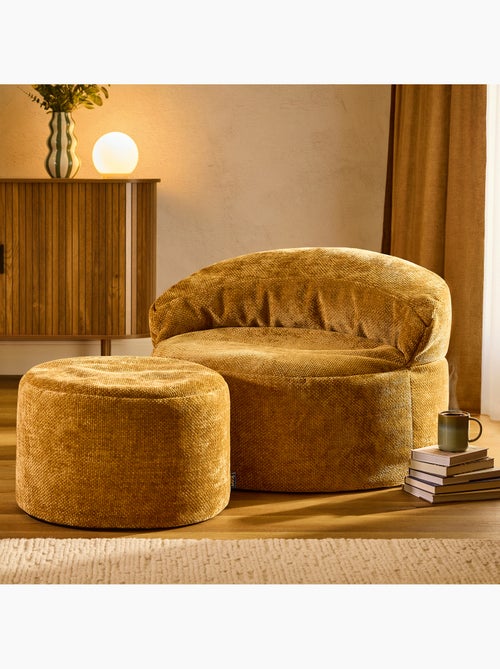 Pouf fauteuil d'appoint décoratif orb et repose-pied rond milano en tissu chenille texturée - icon - Kiabi
