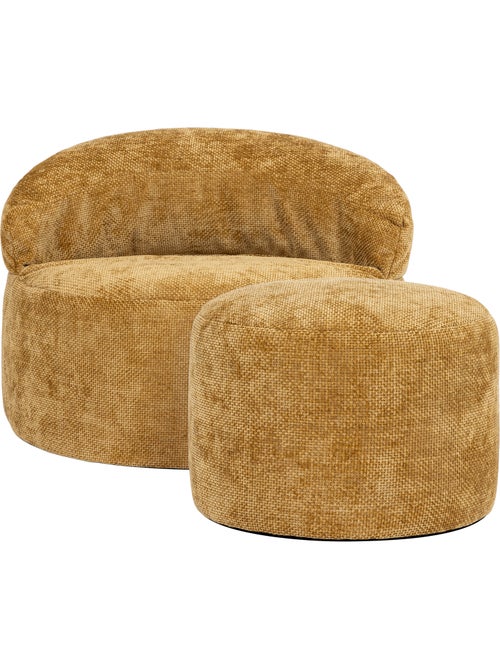 Pouf fauteuil d'appoint décoratif orb et repose-pied rond milano en tissu chenille texturée - icon - Kiabi