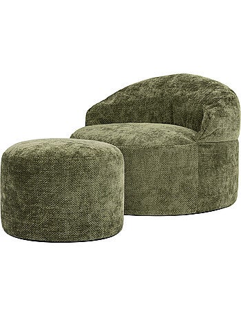 Pouf fauteuil d'appoint décoratif orb et repose-pied rond milano en tissu chenille texturée - icon