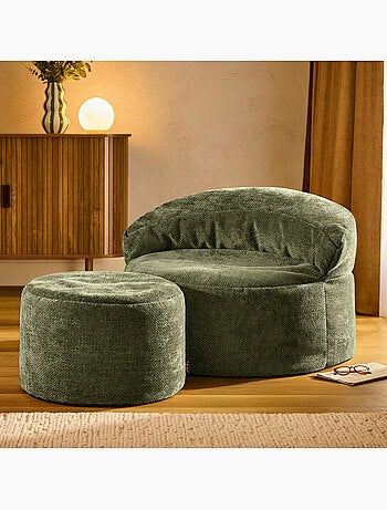 Pouf fauteuil d'appoint décoratif orb et repose-pied rond milano en tissu chenille texturée - icon