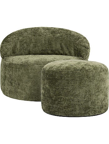 Pouf fauteuil d'appoint décoratif orb et repose-pied rond milano en tissu chenille texturée - icon