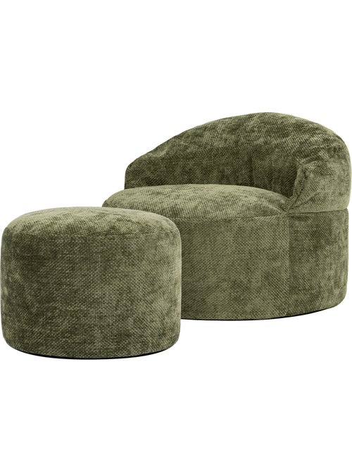 Pouf fauteuil d'appoint décoratif orb et repose-pied rond milano en tissu chenille texturée - icon - Kiabi