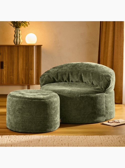 Pouf fauteuil d'appoint décoratif orb et repose-pied rond milano en tissu chenille texturée - icon - Kiabi