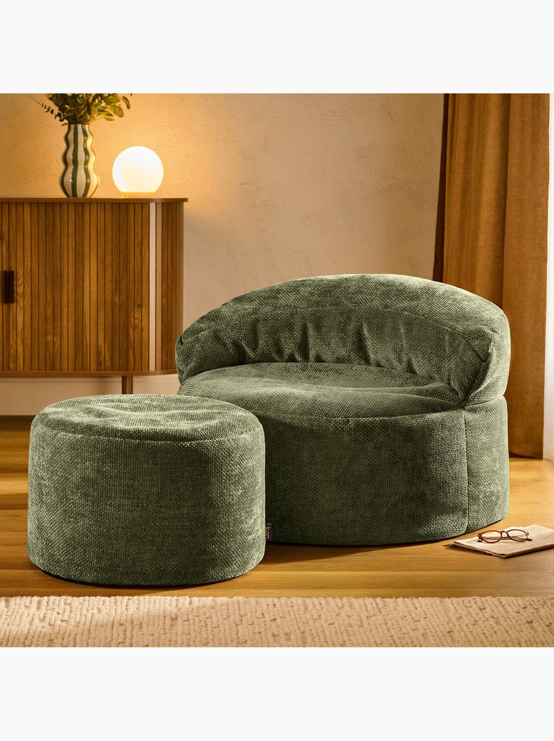 Pouf fauteuil d'appoint décoratif orb et repose-pied rond milano en tissu chenille texturée - icon Vert olive - Kiabi