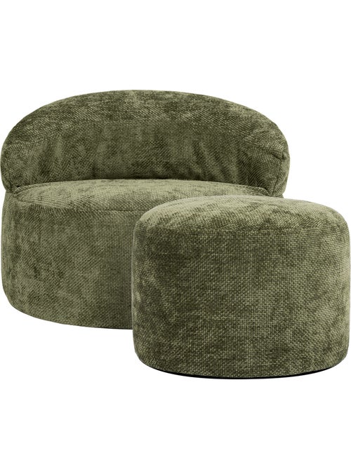 Pouf fauteuil d'appoint décoratif orb et repose-pied rond milano en tissu chenille texturée - icon - Kiabi