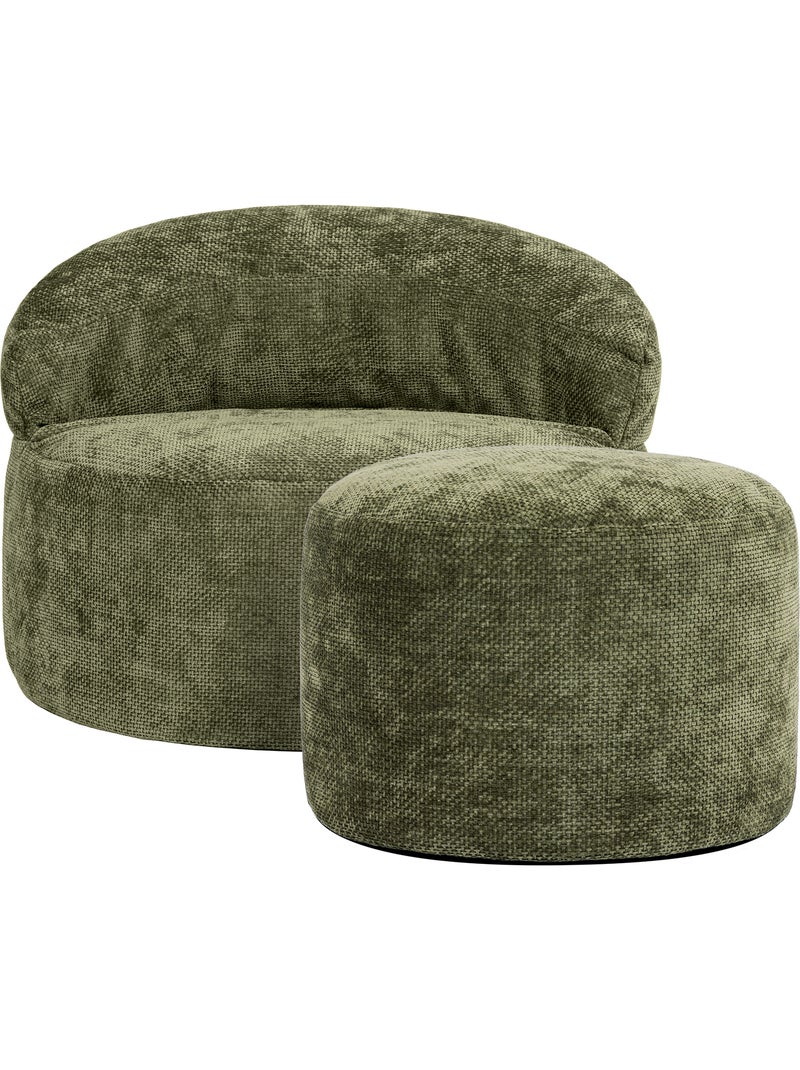 Pouf fauteuil d'appoint décoratif orb et repose-pied rond milano en tissu chenille texturée - icon Vert olive - Kiabi
