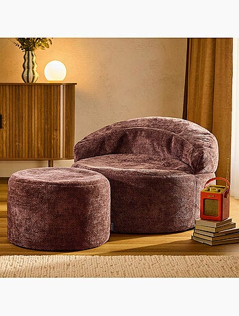 Pouf fauteuil d'appoint décoratif orb et repose-pied rond milano en tissu chenille texturée - icon