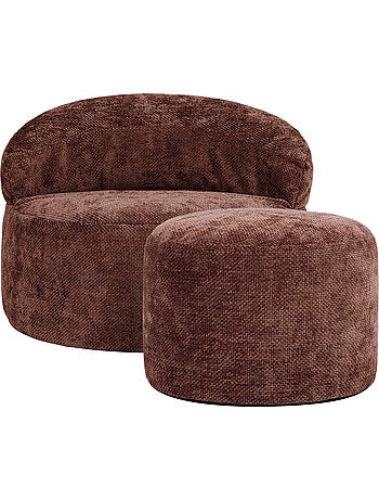Pouf fauteuil d'appoint décoratif orb et repose-pied rond milano en tissu chenille texturée - icon