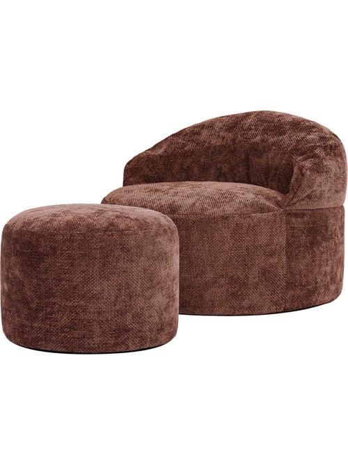 Pouf fauteuil d'appoint décoratif orb et repose-pied rond milano en tissu chenille texturée - icon - Kiabi