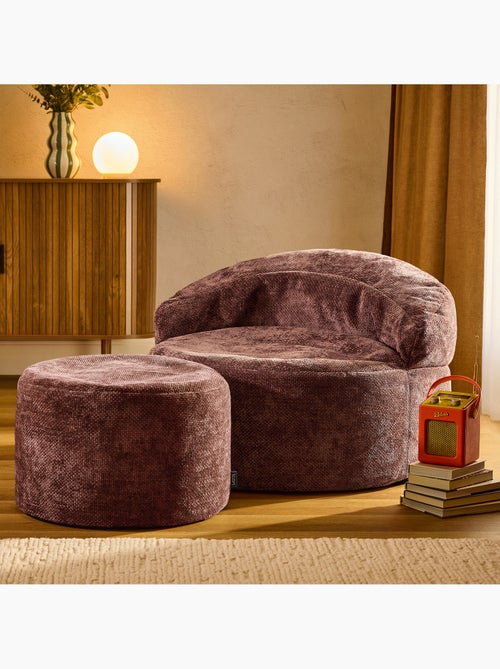 Pouf fauteuil d'appoint décoratif orb et repose-pied rond milano en tissu chenille texturée - icon - Kiabi